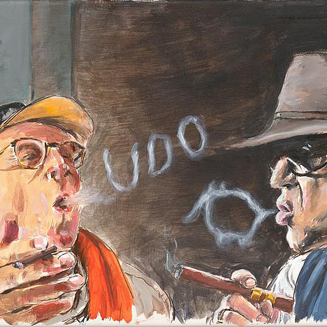 Siebdruck Otto Waalkes und Udo Lindenberg rauchend