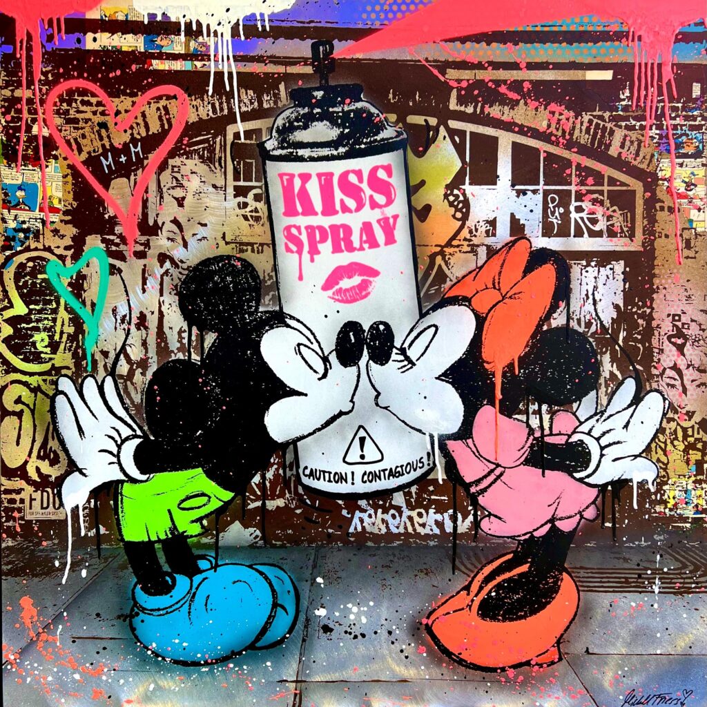 michel friess mickey kiss spray 100x100 alu walentowski galerien