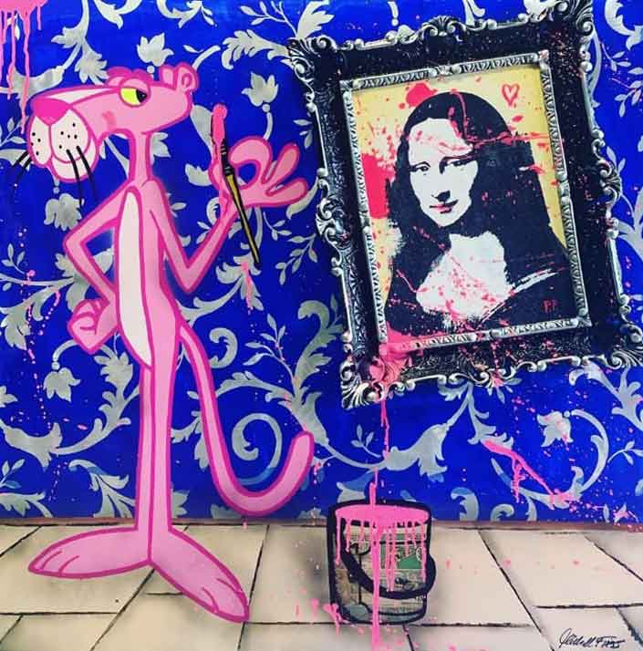 michel friess pink panthers mona lisa 100x100 walentowski galerien